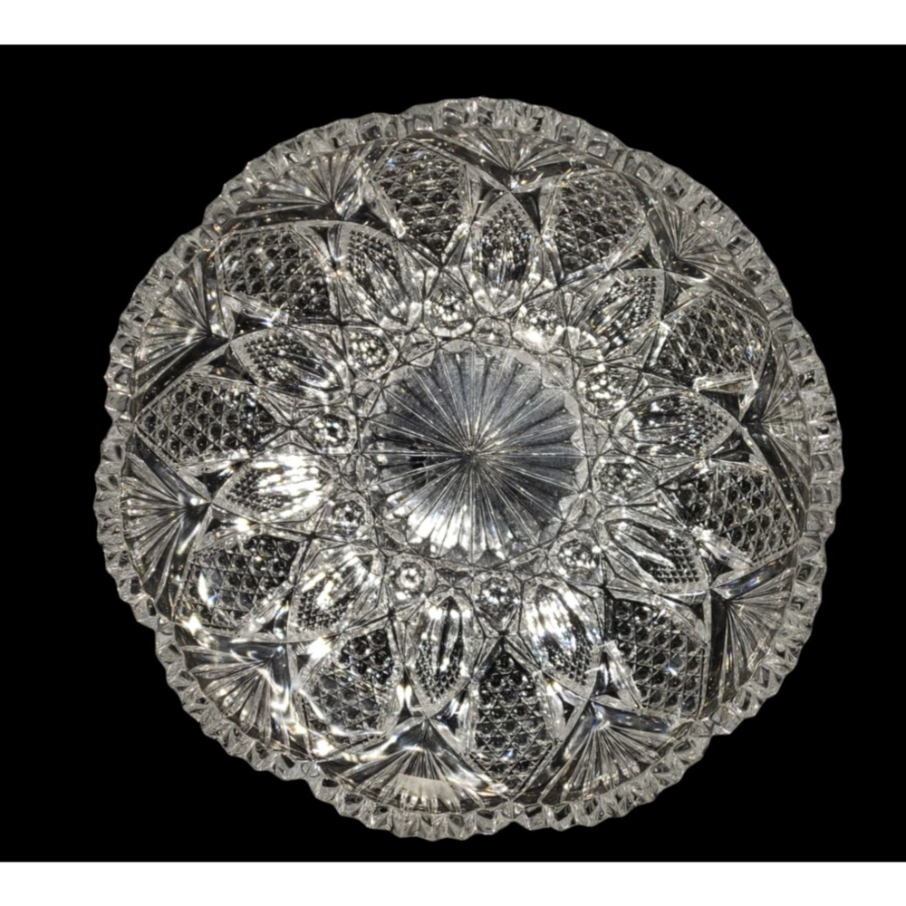 Crystal? or glass Salad bowl 9" very heavy beautiful pattern  !